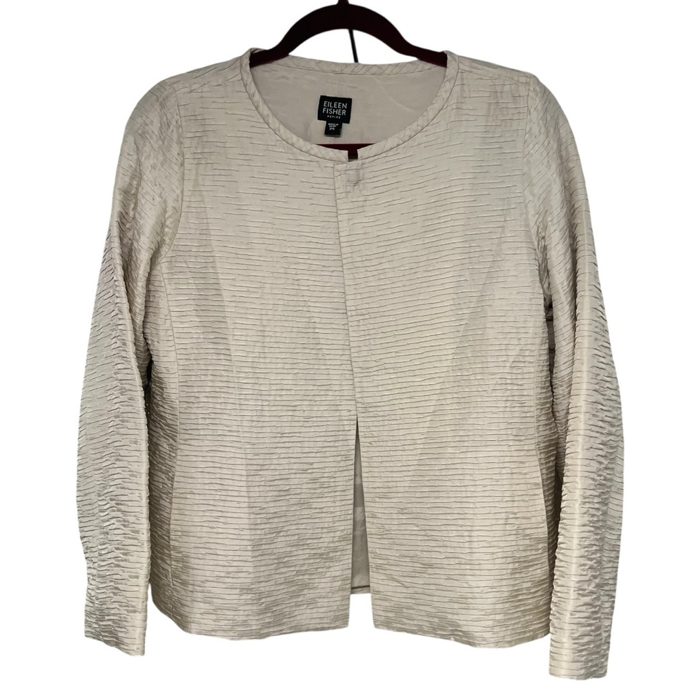 Eileen Fisher Petites Silk Champagne Textured Jacket Women’s Petite Small
